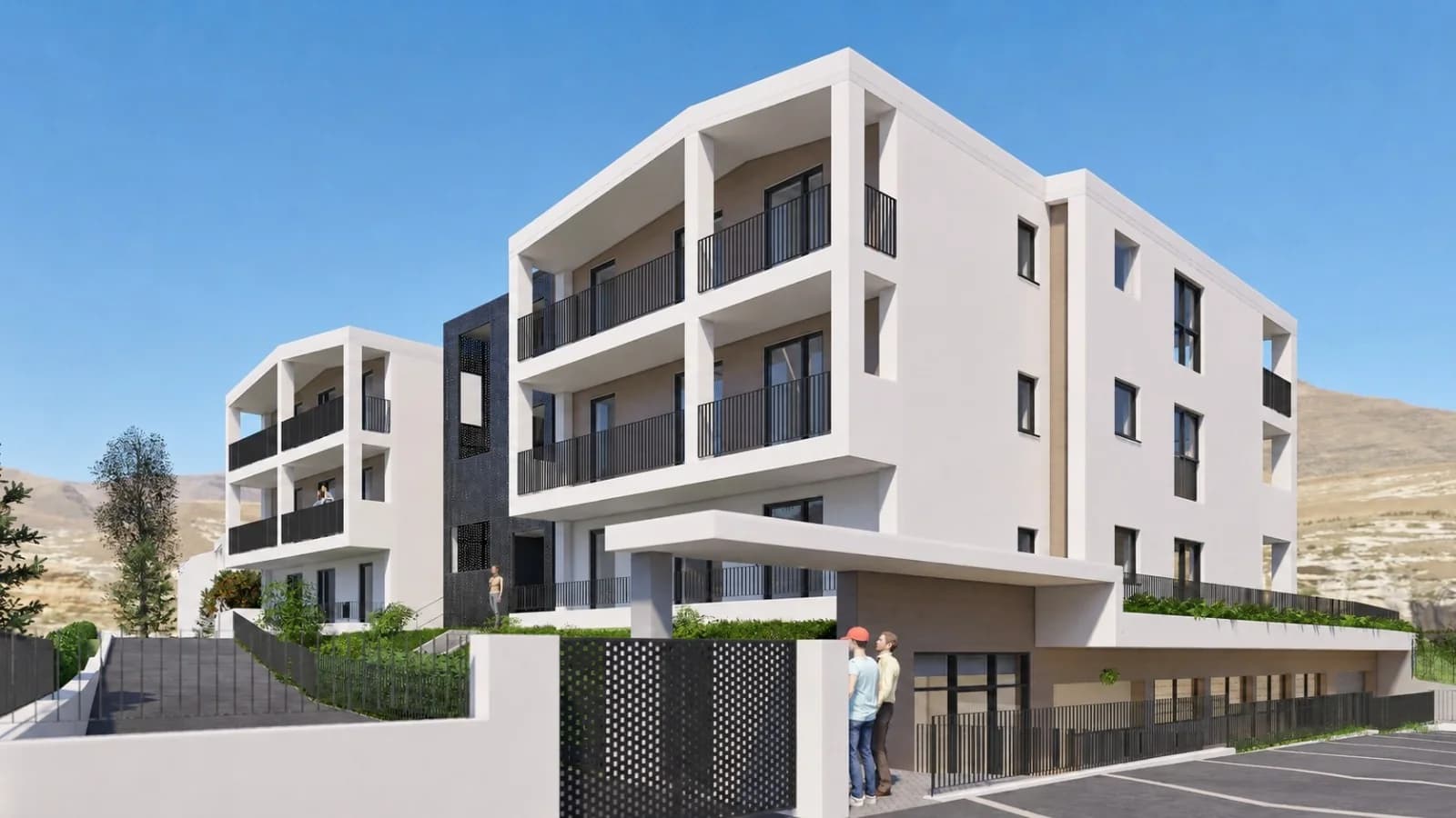 Residence Rosa in Laag bei Neumarkt, Ansicht der geplanten Wohnanlage mit Eingang